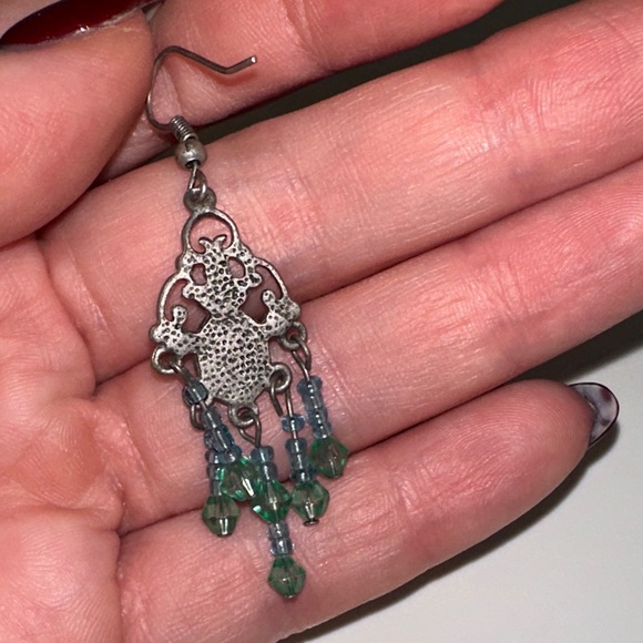 Elegant Silver and Blue Dangle stone Earrings - Picture 3 of 3